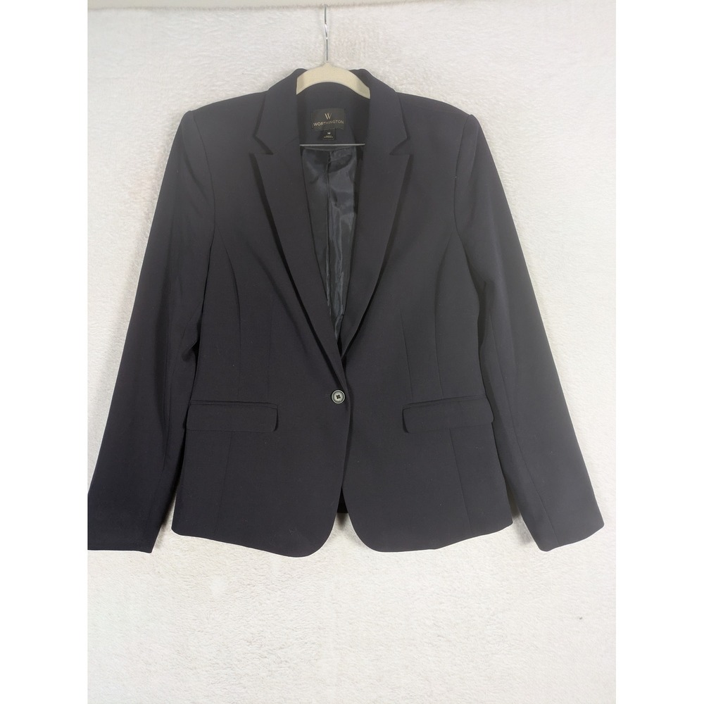 Worthington Blazer Women's 10 Navy Blue Single Button Notched Lapel